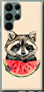 Чохол на Samsung Galaxy S22 Ultra Єнот з кавуном 4605u-2500 (Сірий)