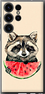 Чехол на Samsung Galaxy S23 Ultra Енотик с арбузом 4605u-2906 (Серый)