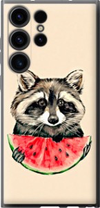 Чехол на Samsung Galaxy S23 Ultra Енотик с арбузом 4605u-2906 (Серый)