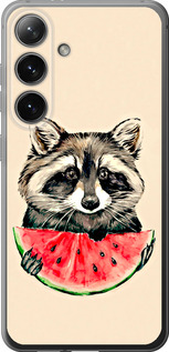 Чехол на Samsung Galaxy S24 Енотик с арбузом 4605u-3390 (Серый)