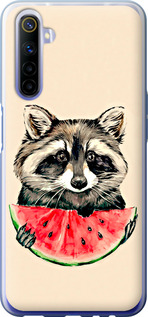 Чохол на Realme 6 Єнотик з кавуном 4605t-1913 (Сірий)