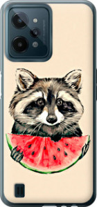 Чехол на Realme C31 Енотик с арбузом 4605u-2593 (Серый)