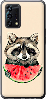 Чехол на Oppo A95 Енотик с арбузом 4605u-2345 (Серый)