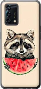 Чехол на Oppo A95 Єнотик з кавуном 4605u-2345 (Сірий)
