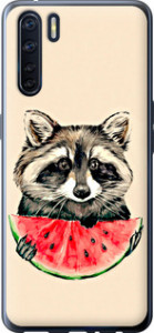 Чехол на Oppo A91 Енотик с арбузом 4605t-1884 (Серый)