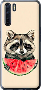 Чехол на Oppo A91 Енотик с арбузом 4605u-1884 (Серый)