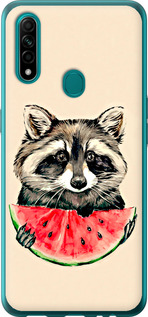 Чехол на Oppo A31 Енотик с арбузом 4605t-1074 (Серый)