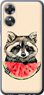 Чохол на Oppo A17 Єнот з кавуном 4605u-2954 (Сірий)
