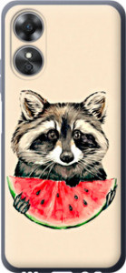 Чохол на Oppo A17 Єнот з кавуном 4605u-2954 (Сірий)
