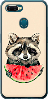 Чехол на Oppo A12 Енотик с арбузом 4605t-2557 (Серый)