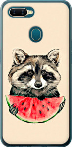 Чехол на Oppo A12 Енотик с арбузом 4605u-2557 (Серый)