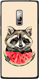 Чехол на OnePlus 2 Енотик с арбузом 4605u-386 (Серый)