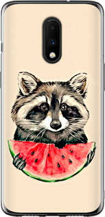 Чохол на OnePlus 7 Єнотик з кавуном 4605t-1740 (Сірий)