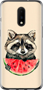Чехол на OnePlus 7 Енотик с арбузом 4605t-1740 (Серый)
