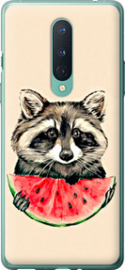 Чехол на OnePlus 8 Енотик с арбузом 4605t-1902 (Серый)