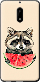 Чехол на Nokia 6 Єнот з кавуном 4605u-898 (Сірий)