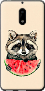 Чехол на Nokia 6 Енотик с арбузом 4605u-898 (Серый)
