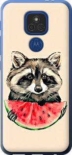 Чехол на Motorola E7 Plus Енотик с арбузом 4605u-2107 (Серый)