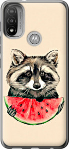 Чохол на Motorola E20 Єнот з кавуном 4605u-2509 (Сірий)