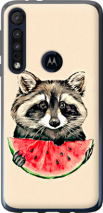 Чехол на Motorola One Macro Енотик с арбузом 4605u-1812 (Серый)