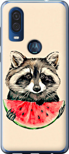 Чехол на Motorola One Vision Енотик с арбузом 4605u-1782 (Серый)