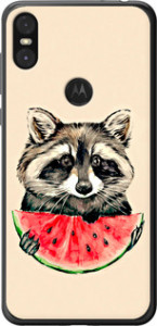 Чехол на Motorola One Енотик с арбузом 4605t-1589 (Серый)