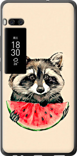 Чехол на Meizu Pro 7 Plus Енотик с арбузом 4605u-1131 (Серый)