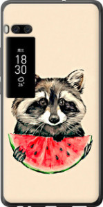 Чохол на Meizu Pro 7 Plus Єнот з кавуном 4605u-1131 (Сірий)