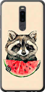 Чехол на Meizu Note 8 Енотик с арбузом 4605u-1610 (Серый)
