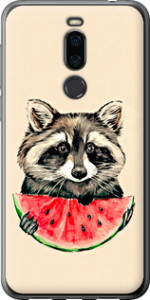 Чехол на Meizu X8 Енотик с арбузом 4605u-1601 (Серый)