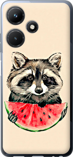 Чехол на Infinix Hot 30i Енотик с арбузом 4605u-3045 (Серый)