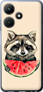 Чехол на Infinix Hot 30i Енотик с арбузом 4605u-3045 (Серый)