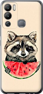 Чехол на Infinix Hot 12i Енотик с арбузом 4605u-2863 (Серый)