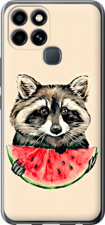 Чехол на Infinix Smart 6 Енотик з арбузом 4605u-2758 (Сірий)