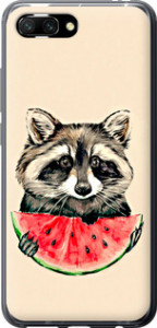 Чохол на Huawei Honor 10 Єнот з кавуном 4605u-1496 (Сірий)