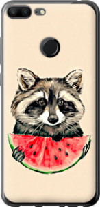 Чехол на Huawei Honor 9 Lite Енотик с арбузом 4605t-1359 (Серый)