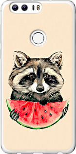 Чехол на Huawei Honor 8 Енотик с арбузом 4605u-351 (Серый)