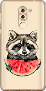 Чехол на Huawei Honor 6X Енотик с арбузом 4605t-460 (Серый) для Huawei Honor 6X