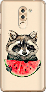 Чехол на Huawei Honor 6X Енотик с арбузом 4605u-460 (Серый)