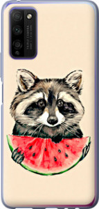 Чехол на Huawei Honor 30 Lite Енотик с арбузом 4605u-2074 (Серый)