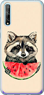 Чехол на Huawei P Smart S Енотик с арбузом 4605u-1813 (Серый)