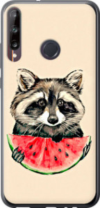 Чехол на Huawei P40 Lite E Енотик с арбузом 4605t-1875 (Серый) для Huawei P40 Lite E
