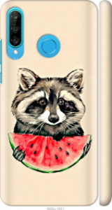 Чехол на Huawei P30 Lite Енотик с арбузом 4605m-1651 (Серый)