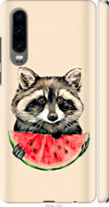 Чехол на Huawei P30 Енотик с арбузом 4605m-1622 (Серый)