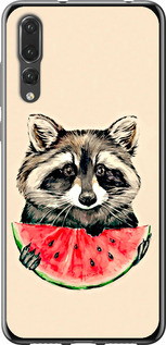 Чехол на Huawei P20 Pro Енотик с арбузом 4605t-1470 (Серый)
