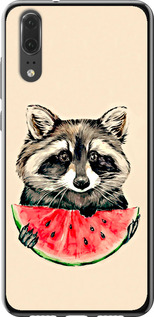 Чехол на Huawei P20 Енотик с арбузом 4605u-1396 (Серый)