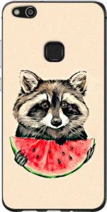 Чехол на Huawei P10 Lite Єнот з кавуном 4605u-896 (Сірий)