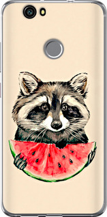 Чехол на Huawei Nova Енотик с арбузом 4605u-439 (Серый)