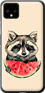 Чохол на Google Pixel 4 XL Єнот з кавуном 4605u-1754 (Сірий)