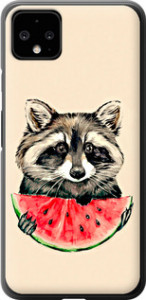 Чохол на Google Pixel 4 XL Єнот з кавуном 4605u-1754 (Сірий)